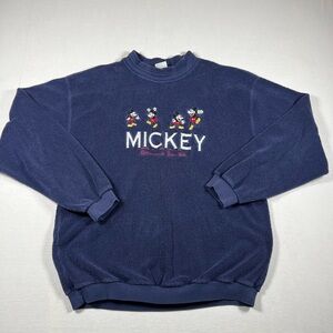Vintage 1990s Disney Mickey Fleece Pullover Sweatshirt Navy Blue Men Size Medium